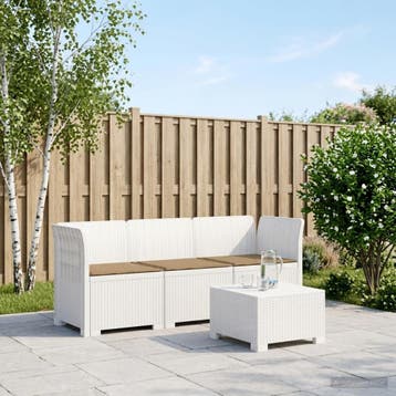 vidaXL 3-zits tuinbank met kussens in rattanlook PP Wit, Tuin en Terras, Verzenden, Nieuw