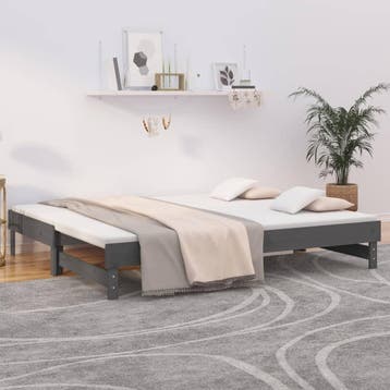 vidaXL Slaapbank uitschuifbaar massief grenenhout grijs, Huis en Inrichting, Slaapkamer | Bedden, 100 cm, Eenpersoons, Verzenden