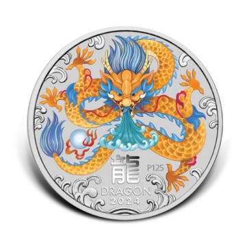 1 kilo zilveren Lunar munt Year of the Dragon 2024 colored, Verzenden