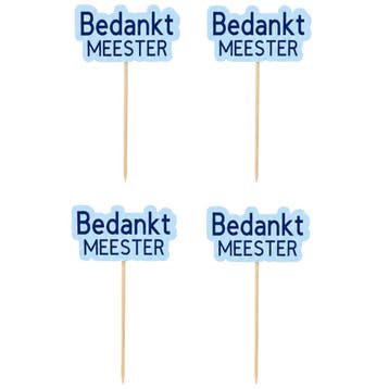 Taarttopper Bedankt Meester 7cm 4st., Verzenden, Nieuw