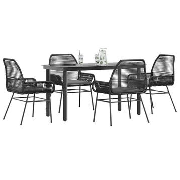 vidaXL 5-delige Tuinset met kussens poly rattan glas zwart, Verzenden, Nieuw, 4 zitplaatsen, Tuinset