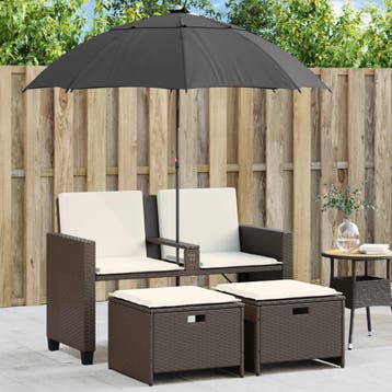 vidaXL Tuinbank 2-zits met parasol en voetenbanken poly, Verzenden, Nieuw
