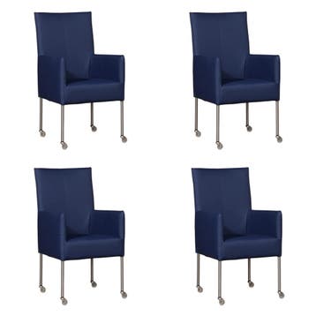 Set van 4 Leren eetkamerstoelen Spark - Toledo Kobalt, Huis en Inrichting, Stoelen, Ophalen of Verzenden, Nieuw, Leer