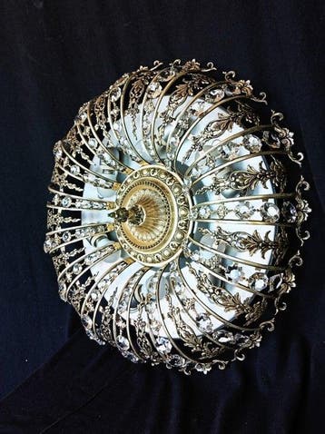 Plafondlamp - 60 cm - Brons, Kristal, Verzilverd, Metaal -