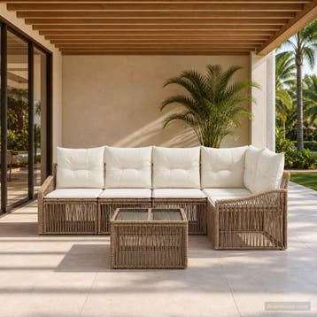 vidaXL Tuinbankenset 6 st Beige poly rattan, Verzenden, Nieuw, 6 zitplaatsen