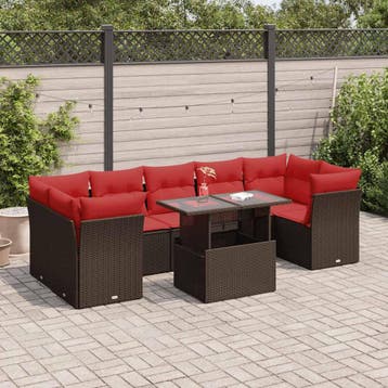 vidaXL 8-delige Loungeset met kussens poly rattan acacia, Verzenden, Nieuw, Loungeset