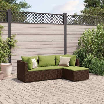 vidaXL 4-delige Loungeset met kussens poly rattan bruin, Verzenden, Nieuw, 4 zitplaatsen, Loungeset