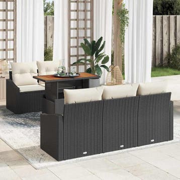 vidaXL Tuinbankenset 6 st Zwart en Crème, Verzenden, Nieuw, Rotan, 6 zitplaatsen