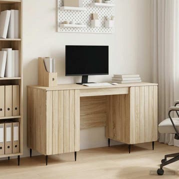 vidaXL Bureau met plank Sonoma Eiken 142,5 x 50 x 75 cm, Huis en Inrichting, Bureaus, Verzenden, Nieuw