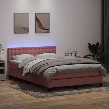 vidaXL Boxspring met matras en LED fluweel roze 160x210 cm, Verzenden, Nieuw, Tweepersoons, Stof