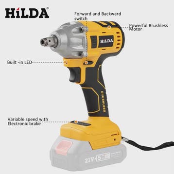 HILDA Accu Slagschroefmachine Brushless Krachtig 1/2" met Ma, Verzenden, Nieuw