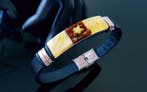 Amber Leren armband met Baltisch amber - Vrouwen, Heren,, Verzamelen, Mineralen en Fossielen