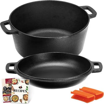 Overmont Dutch Oven 2-in-1 | Retourdeal 34% Korting, Ophalen of Verzenden, Zo goed als nieuw, Gietijzer