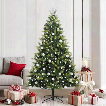 vidaXL Kunstkerstboom met scharnier 300 LEDs Groen 210 cm, Verzenden, Nieuw