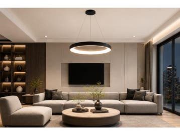 Veiling - LED Ring Hanglamp 30W – 4000K – Zwart – IP20, Nieuw
