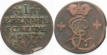 1 Pfennig 1695 Hildesheim Bistum Jobst Edmund von Brabeck..., Verzenden