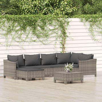 vidaXL 7-delige Loungeset met kussens poly rattan grijs, Verzenden, Nieuw, Loungeset