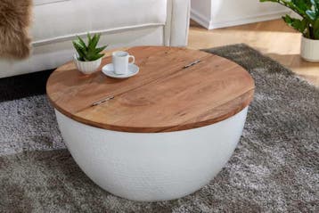 Ronde salontafel ORIENT STORAGE 60cm wit acaciahout met, Ophalen of Verzenden, Nieuw
