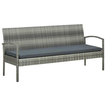 vidaXL Tuinbank 3-zits met kussen poly rattan grijs, Tuin en Terras, Verzenden, Nieuw