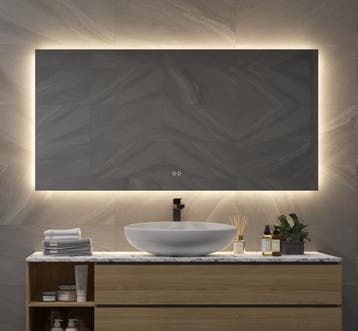 Design badkamer spiegel met fraaie verlichting en verwarming, 100 tot 150 cm, Overige typen, Nieuw, Ophalen of Verzenden
