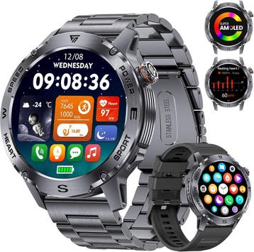 Smartwatch Heren AMOLED | 33% Korting | Retourdeal, Afstand, Zwart, Ophalen of Verzenden, Zo goed als nieuw
