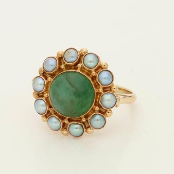 Ring - 14 karaat Geel goud - Parel - Jadeiet, Nieuw