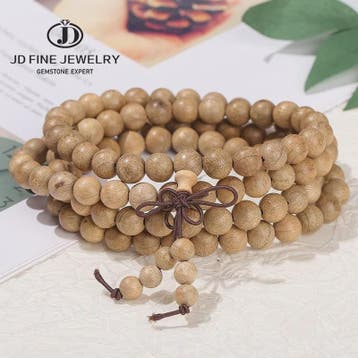 Natuurlijke Sandelhout Mala Armband - Gouden Zijde Boeddha K, Verzenden, Nieuw