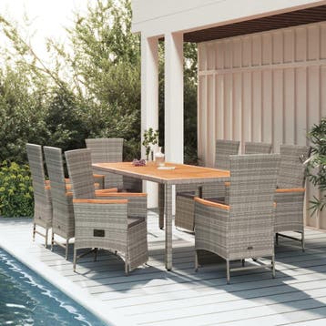 vidaXL 9-delige Tuinset met kussens poly rattan grijs, Verzenden, Nieuw, 8 zitplaatsen, Tuinset