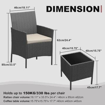 3-Delig Bistro Set: PE Rotan Terrasmeubilair met 2 Stoelen,, Verzenden, Nieuw
