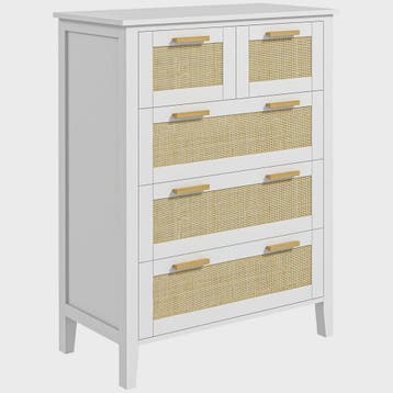 Stijlvolle Commode met 5 Lades en Rotan Fronten - Ideaal voo, Verzenden, Nieuw
