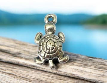 4 x Metalen bedeltje van een schildpad, antiek zilverkleu..., Ophalen of Verzenden, Nieuw, Bedel