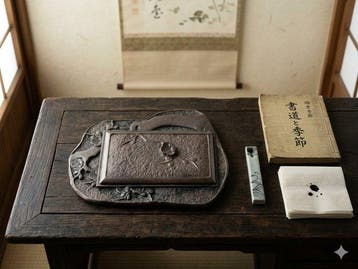 Japanese - Beeld, Heavy Japanese Vintage Inkstone with Cover
