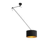 Hanglamp zwart met velours kap zwart met goud 35 cm - Blitz, Verzenden, Nieuw, Stof, Modern