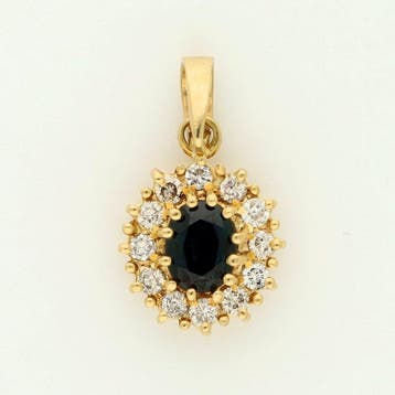 Hanger - 18 karaat Geel goud Saffier - Diamant - Entourage