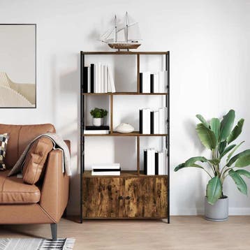 vidaXL Boekenkast 80 x 30 x 155,5 cm Bewerkt hout Gerookt, Huis en Inrichting, Kasten | Boekenkasten, Minder dan 50 cm, Verzenden