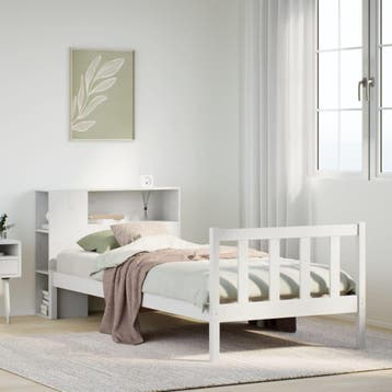 vidaXL Bed met boekenkast zonder matras grenenhout wit, Verzenden, Nieuw, Wit, Hout