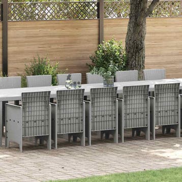 vidaXL Tuin Eettafelset met kussens 17 st Lichtgrijs PP, Verzenden, Nieuw, 7 zitplaatsen