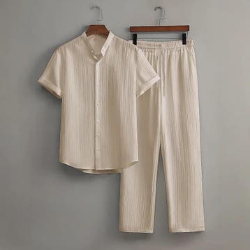 Zomerse Heren Tweedelige Set: Luchtig Linnen Look Shirt met, Verzenden, Nieuw