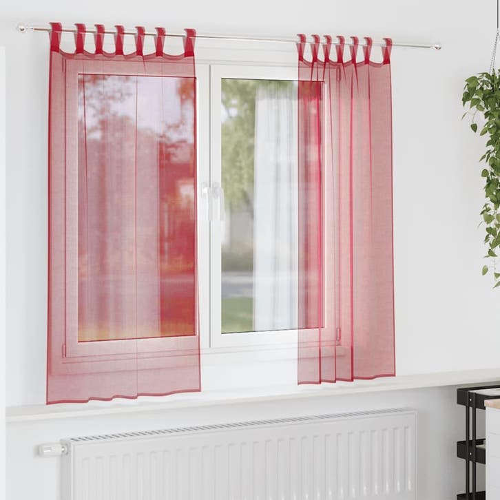 vidaXL Gordijnen voile met lussen 2 st 140x175 cm wijnrood, Huis en Inrichting, Stoffering | Gordijnen en Lamellen, Rood, Nieuw