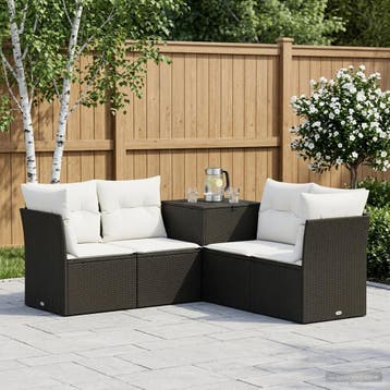 vidaXL Bankstel 5 st Zwart en Cream Wit Poly Rattan en Staal, Verzenden, Nieuw