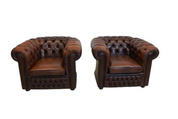 Set van 2 Chesterfield clubfauteuils – cognac/bruin leren ar, Ophalen of Verzenden, Nieuw