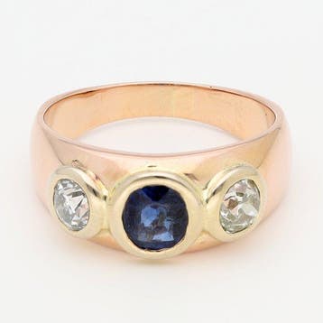 Ring - 18 karaat Geel goud, Roségoud Saffier - Diamant, Nieuw