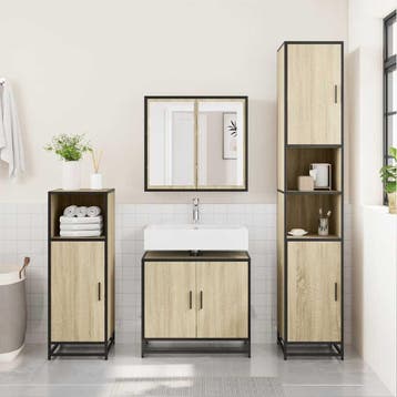 vidaXL Wastafelkast Sonoma eiken 65x33x60 cm bewerkt hout, Huis en Inrichting, Badkamer | Badkamermeubels, Verzenden, Nieuw, Wastafelkast