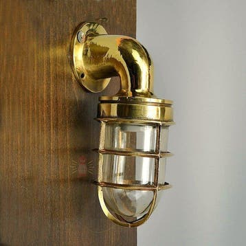 Wandlamp - Messing, Glas - Industrieel kooi-lamp