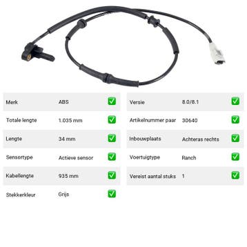 ABS-sensor Achteras rechts Citroën Berlingo 1.1 i, Auto-onderdelen, Verzenden, Nieuw, Citroën