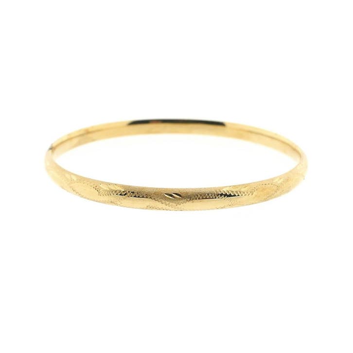 Gouden slavenarmband met gravures; Maat M, Sieraden, Tassen en Uiterlijk, Armbanden, Overige kleuren, Gebruikt, Goud, Ophalen of Verzenden