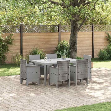 vidaXL Tuin Eetset 7 st Lichtgrijs Polt riet, Verzenden, Nieuw, 7 zitplaatsen