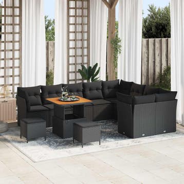 vidaXL Tuin Sofa Set 12 pcs Zwart Poly rattan en, Verzenden, Nieuw, Rotan, 2 zitplaatsen