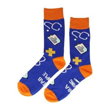 Sokken Katoen – Ziekenhuis Medische Print – Blauw Oranje, Nieuw