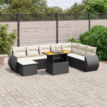 vidaXL 9-delige Loungeset met kussens poly rattan zwart, Verzenden, Nieuw, Loungeset